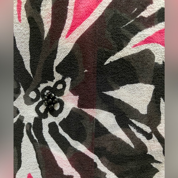 🦋Laura Ashley Womens Silk Jacket, Size M, Pink/Black/White, Beaded, Floral - Picture 4 of 5